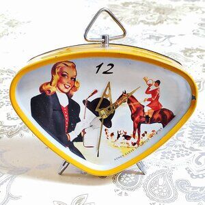 Vintage Xonex Western Girl Horses Equestrian Yellow Wind Up Clock